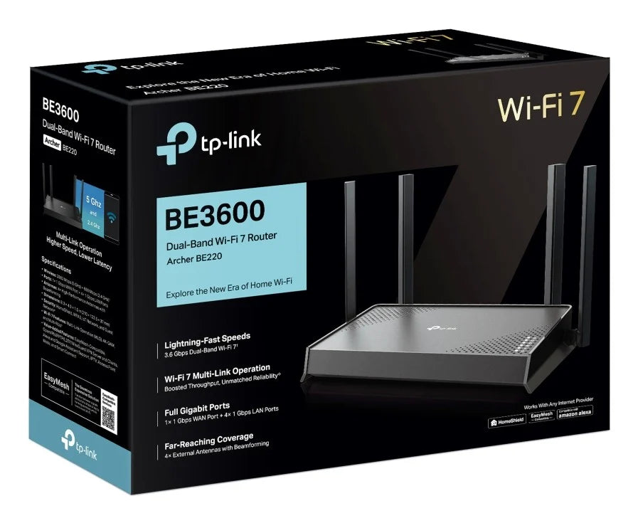 Trådlös router TP-Link Archer BE220 Dual-Band WiFi 7 Wireless BE3600, EasyMesh - Svart